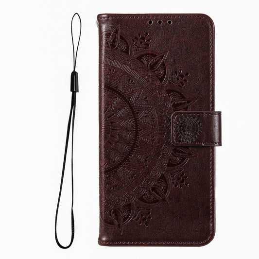 For iPhone 16 Pro Max Totem Flower Embossed Leather Phone Case(Brown) by buy2fix