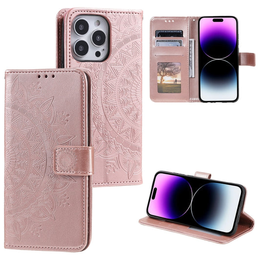 For iPhone 16 Pro Max Totem Flower Embossed Leather Phone Case(Rose Gold) - iPhone 16 Pro Max Cases by buy2fix | Online Shopping UK | buy2fix