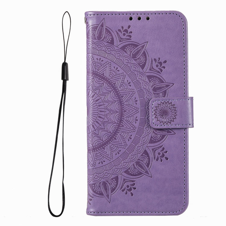 For iPhone 16 Pro Totem Flower Embossed Leather Phone Case(Purple) - iPhone 16 Pro Cases by buy2fix | Online Shopping UK | buy2fix