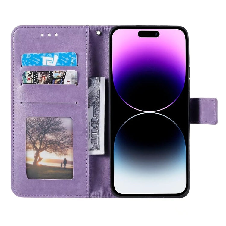 For iPhone 16 Pro Totem Flower Embossed Leather Phone Case(Purple) - iPhone 16 Pro Cases by buy2fix | Online Shopping UK | buy2fix