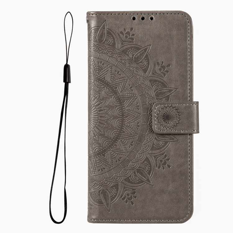 For iPhone 16 Plus Totem Flower Embossed Leather Phone Case(Grey) - iPhone 16 Plus Cases by buy2fix | Online Shopping UK | buy2fix