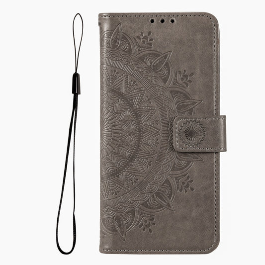 For iPhone 16 Plus Totem Flower Embossed Leather Phone Case(Grey) by buy2fix