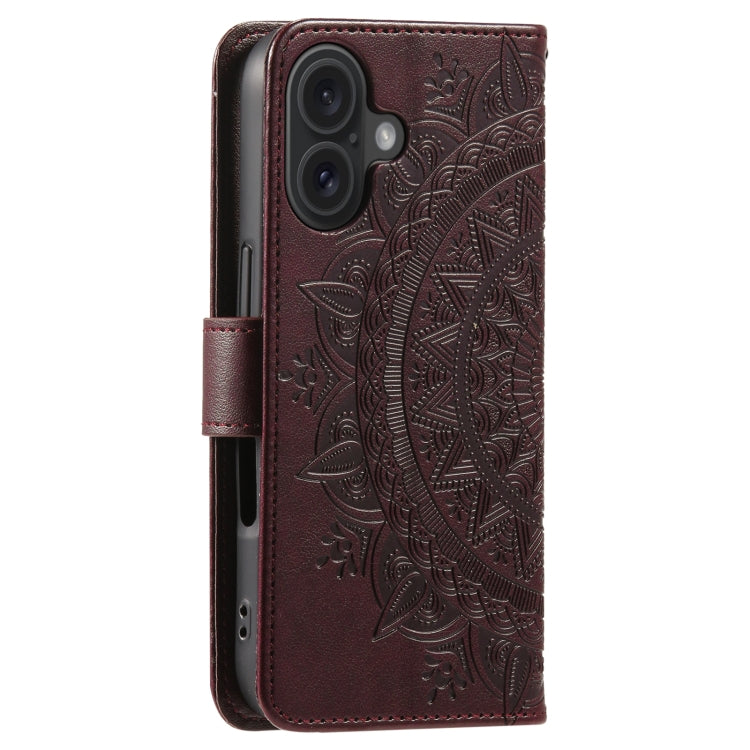 For iPhone 16 Plus Totem Flower Embossed Leather Phone Case(Brown) - iPhone 16 Plus Cases by buy2fix | Online Shopping UK | buy2fix