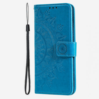 For iPhone 16 Plus Totem Flower Embossed Leather Phone Case(Blue) - iPhone 16 Plus Cases by buy2fix | Online Shopping UK | buy2fix