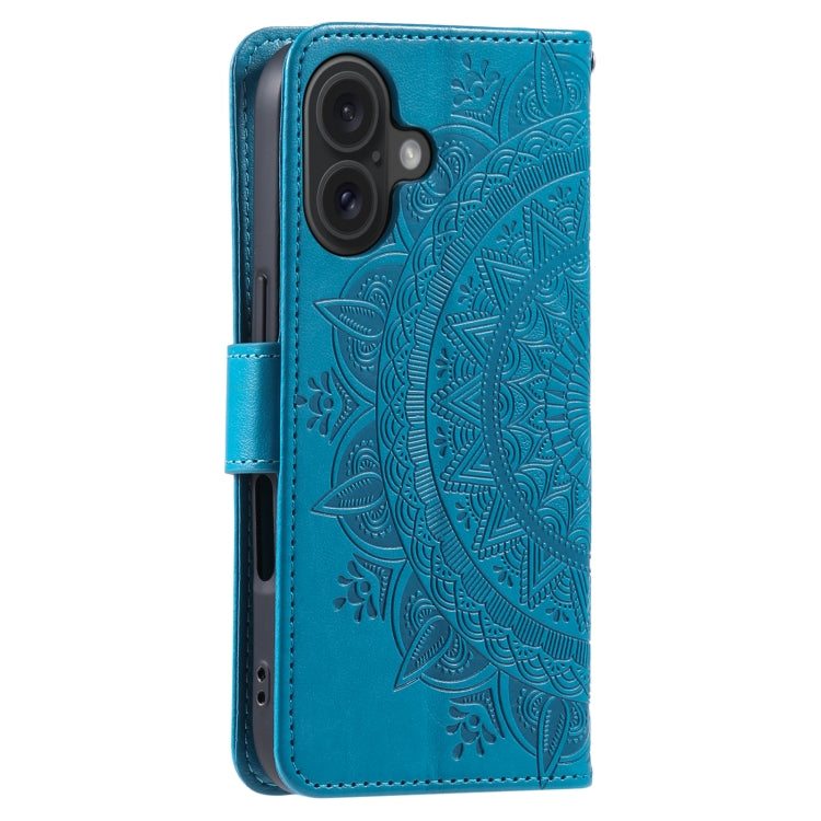 For iPhone 16 Plus Totem Flower Embossed Leather Phone Case(Blue) - iPhone 16 Plus Cases by buy2fix | Online Shopping UK | buy2fix