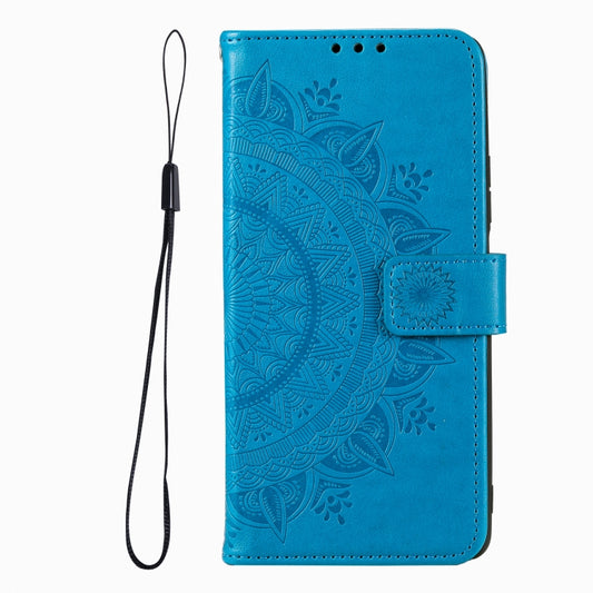 For iPhone 16 Totem Flower Embossed Leather Phone Case(Blue) by buy2fix