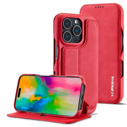 For iPhone 16 Pro LC.IMEEKE Hon Ancient Series Flip Leather Phone Case(Red)