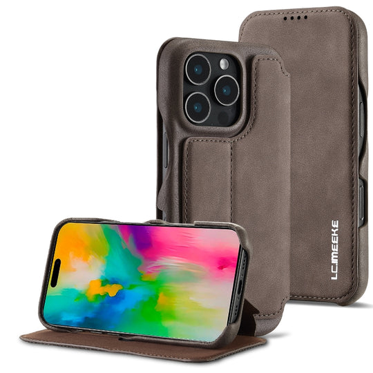 For iPhone 16 Pro LC.IMEEKE Hon Ancient Series Flip Leather Phone Case(Coffee)
