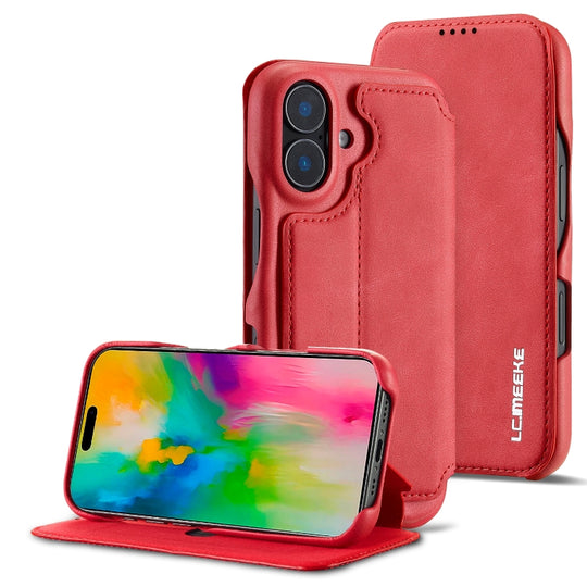 For iPhone 16 Plus LC.IMEEKE Hon Ancient Series Flip Leather Phone Case(Red)