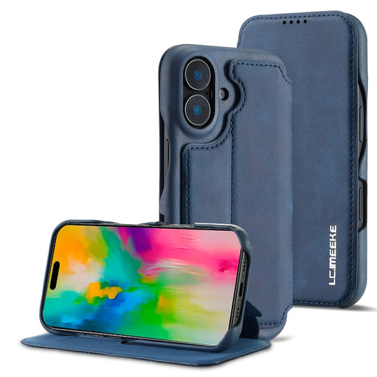 For iPhone 16 LC.IMEEKE Hon Ancient Series Flip Leather Phone Case(Blue)