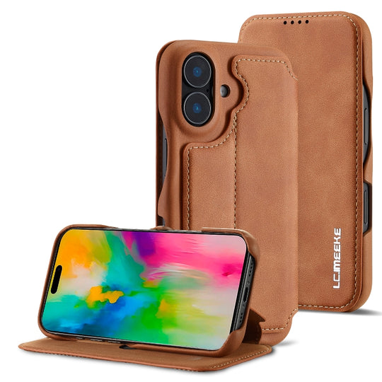 For iPhone 16 LC.IMEEKE Hon Ancient Series Flip Leather Phone Case(Brown)