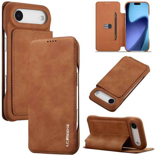 For iPhone 17 Air LC.IMEEKE Hon Ancient Series Flip Leather Phone Case(Brown)