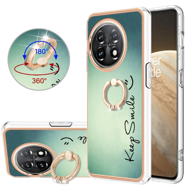 For OnePlus 11 Electroplating Dual-side IMD Phone Case with Ring Holder(Smile) by buy2fix