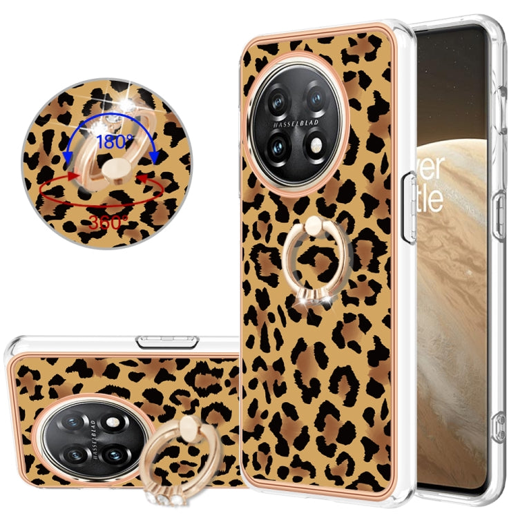 For OnePlus 11 Electroplating Dual-side IMD Phone Case with Ring Holder(Leopard Print) by buy2fix