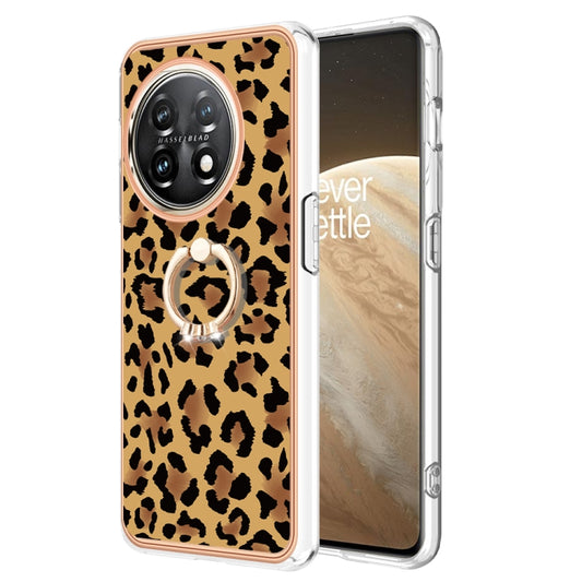 For OnePlus 11 Electroplating Dual-side IMD Phone Case with Ring Holder(Leopard Print) by buy2fix