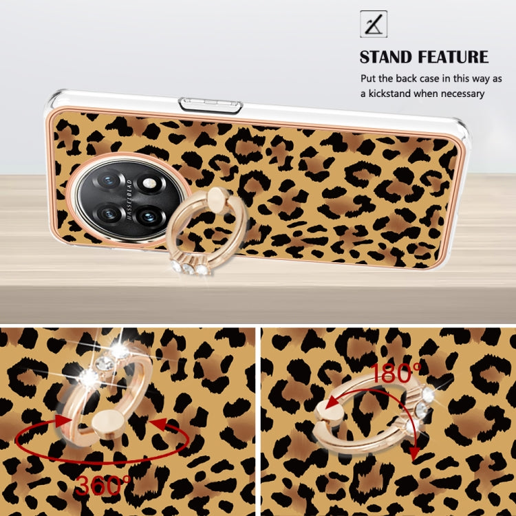 For OnePlus 11 Electroplating Dual-side IMD Phone Case with Ring Holder(Leopard Print) by buy2fix