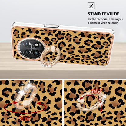 For OnePlus 11 Electroplating Dual-side IMD Phone Case with Ring Holder(Leopard Print) by buy2fix