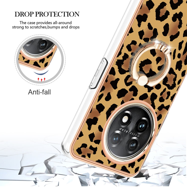 For OnePlus 11 Electroplating Dual-side IMD Phone Case with Ring Holder(Leopard Print) by buy2fix