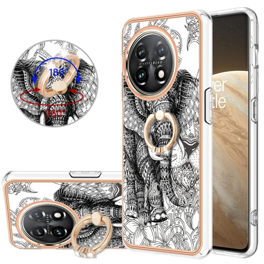 For OnePlus 11 Electroplating Dual-side IMD Phone Case with Ring Holder(Totem Elephant) by buy2fix