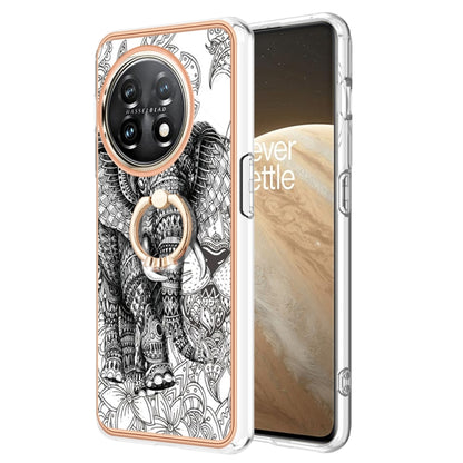 For OnePlus 11 Electroplating Dual-side IMD Phone Case with Ring Holder(Totem Elephant) by buy2fix