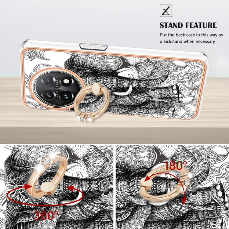 For OnePlus 11 Electroplating Dual-side IMD Phone Case with Ring Holder(Totem Elephant) by buy2fix