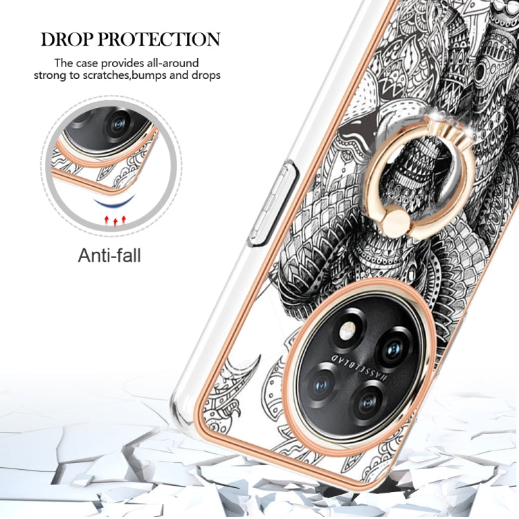 For OnePlus 11 Electroplating Dual-side IMD Phone Case with Ring Holder(Totem Elephant) by buy2fix