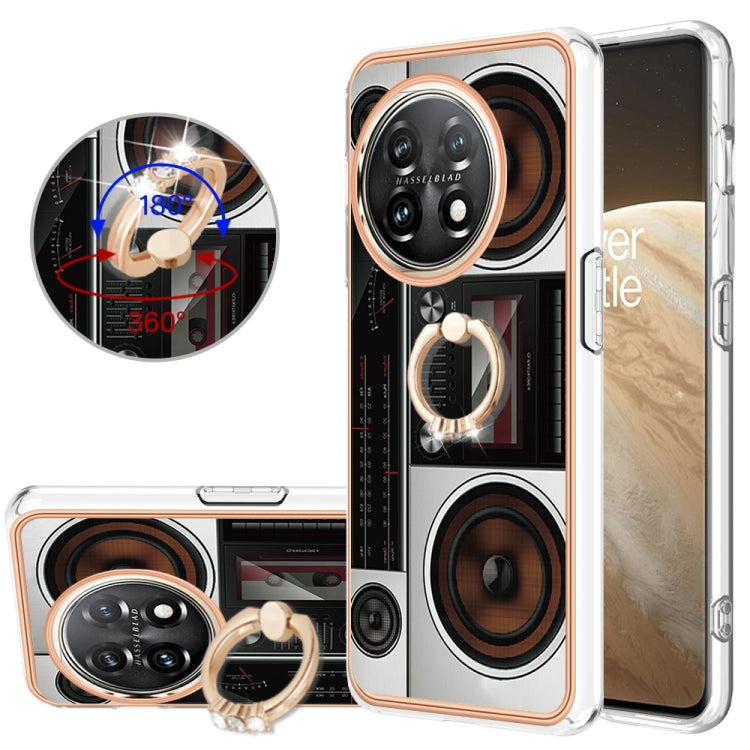 For OnePlus 11 Electroplating Dual-side IMD Phone Case with Ring Holder(Retro Radio) by buy2fix