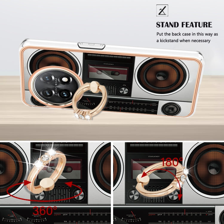 For OnePlus 11 Electroplating Dual-side IMD Phone Case with Ring Holder(Retro Radio) by buy2fix