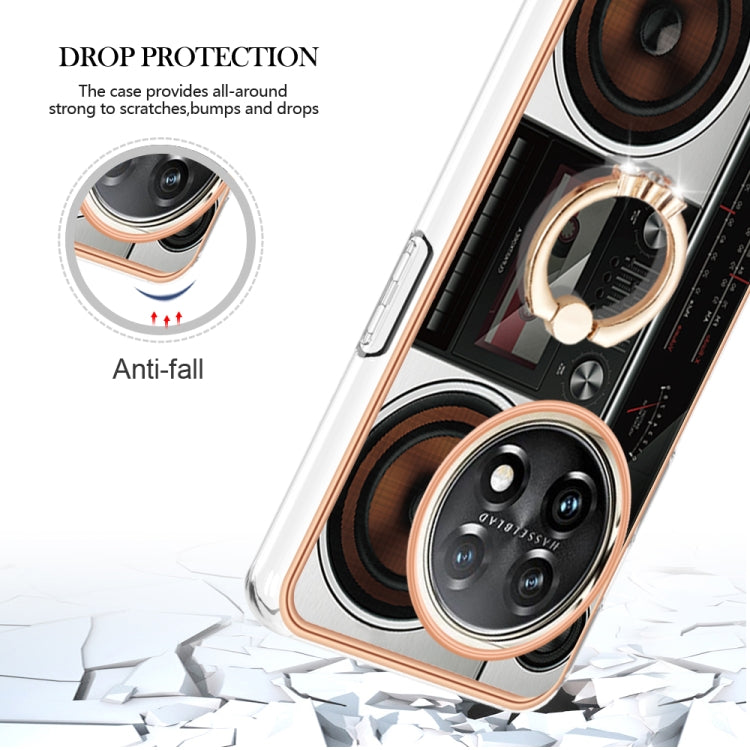 For OnePlus 11 Electroplating Dual-side IMD Phone Case with Ring Holder(Retro Radio) by buy2fix