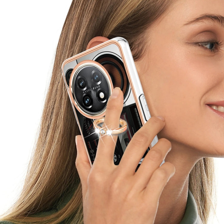 For OnePlus 11 Electroplating Dual-side IMD Phone Case with Ring Holder(Retro Radio) by buy2fix