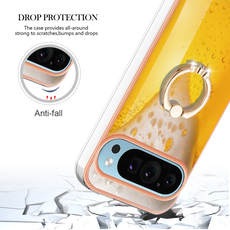 For Google Pixel 9 Pro XL Electroplating Dual-side IMD Phone Case with Ring Holder(Draft Beer) by buy2fix
