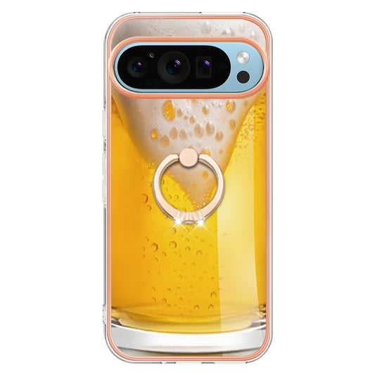 For Google Pixel 9 / 9 Pro Electroplating Dual-side IMD Phone Case with Ring Holder(Draft Beer) by buy2fix