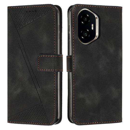 For Honor 400 Global 156.5mm Dream Triangle Leather Phone Case with Lanyard(Black)