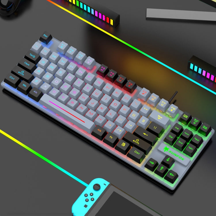 XUNFOX K10 87-Keys Rainbow Blacklit USB Wired Gaming Keyboard, Cable Length: 1.5m(Grey Black) - Wired Keyboard by buy2fix | Online Shopping UK | buy2fix