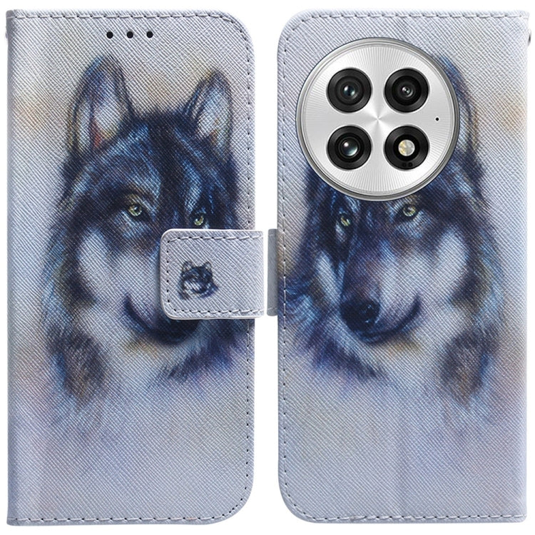 For OnePlus 13 Coloured Drawing Flip Leather Phone Case(White Wolf) by buy2fix