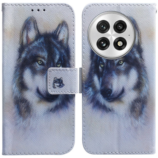 For OnePlus 13 Coloured Drawing Flip Leather Phone Case(White Wolf) by buy2fix