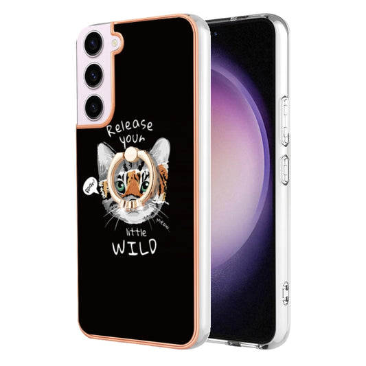 For Samsung Galaxy S23 5G Electroplating Dual-side IMD Phone Case with Ring Holder(Natural Growth) by buy2fix