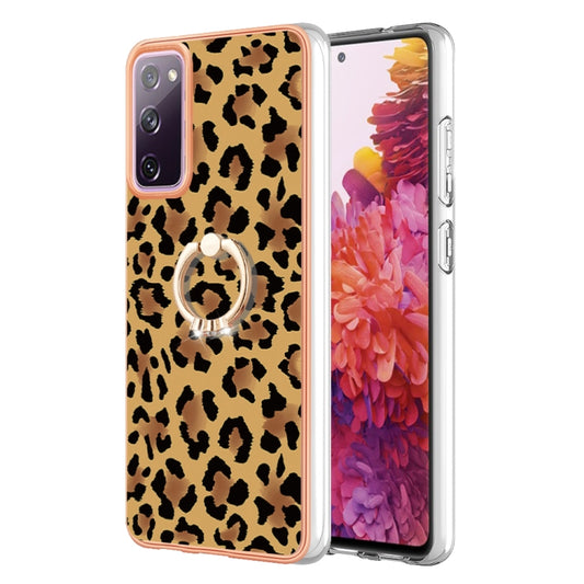 For Samsung Galaxy S20 FE Electroplating Dual-side IMD Phone Case with Ring Holder(Leopard Print) by buy2fix