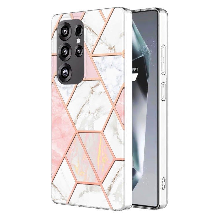 For Samsung Galaxy S25 Ultra 5G Electroplating Splicing Marble TPU Phone Case(Pink White) - Galaxy S25 Ultra 5G Cases by buy2fix | Online Shopping UK | buy2fix