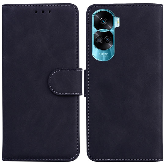 For Honor 90 Lite Skin Feel Pure Color Flip Leather Phone Case(Black)