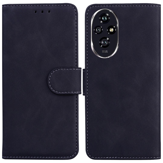 For Honor 200 5G Skin Feel Pure Color Flip Leather Phone Case(Black)