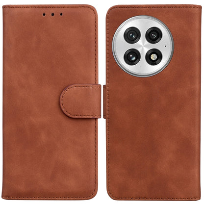 For OnePlus 13 Skin Feel Pure Color Flip Leather Phone Case(Brown) - OnePlus Cases by buy2fix | Online Shopping UK | buy2fix