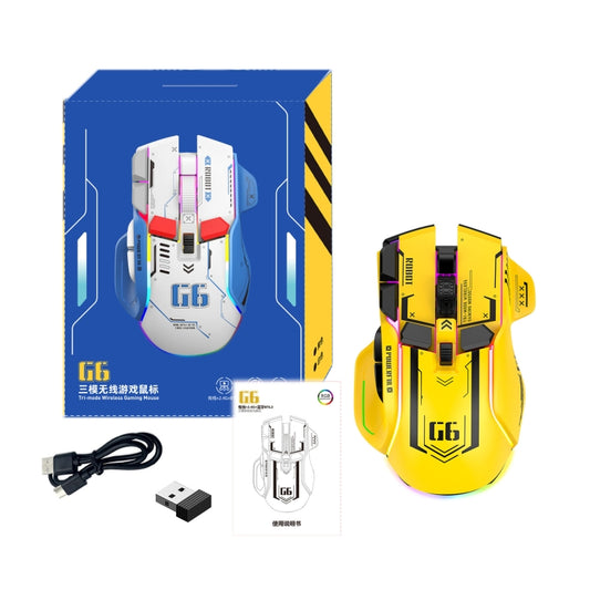 HXSJ G6 10 Keys RGB 12800DPI Tri-mode Wireless Gaming Mouse(Yellow) by HXSJ
