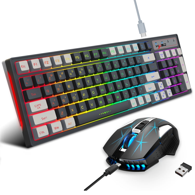 HXSJ L98 2.4G Wireless RGB Keyboard and Mouse Set 104 Keys + 1600DPI Mouse(Black) - Wireless Keyboard by HXSJ | Online Shopping UK | buy2fix