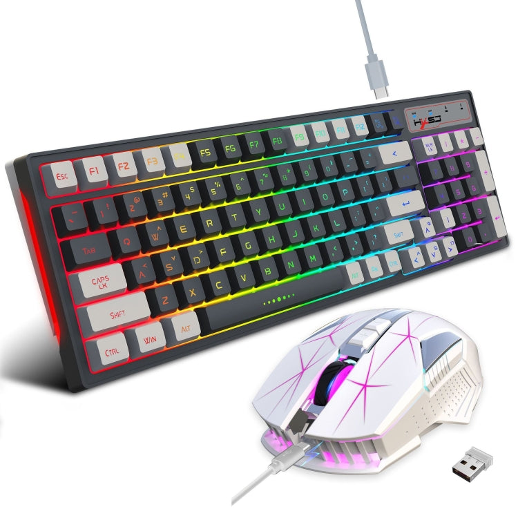 HXSJ L98 2.4G Wireless RGB Keyboard and Mouse Set 104 Keys + 1600DPI Mouse(White) - Wireless Keyboard by HXSJ | Online Shopping UK | buy2fix