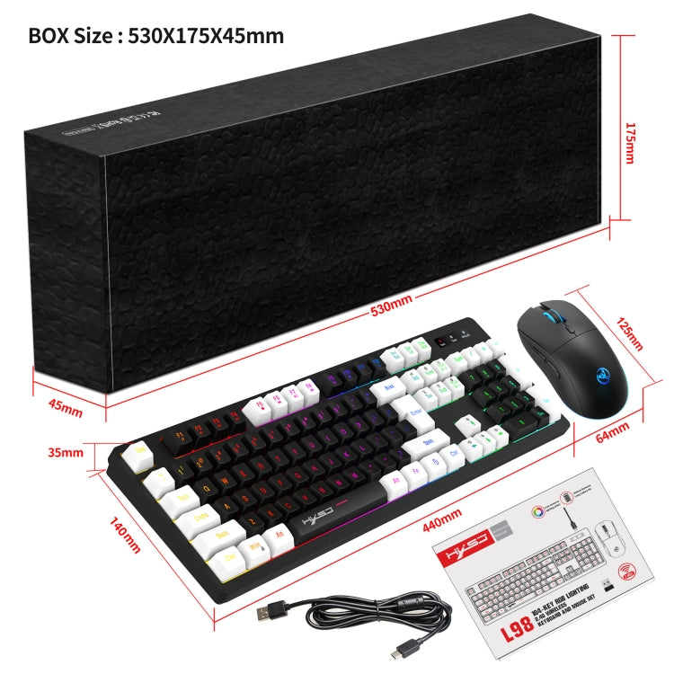 HXSJ L98 2.4G Wireless RGB Keyboard and Mouse Set 104 Keys + 1600DPI Mouse(Black) - Wireless Keyboard by HXSJ | Online Shopping UK | buy2fix