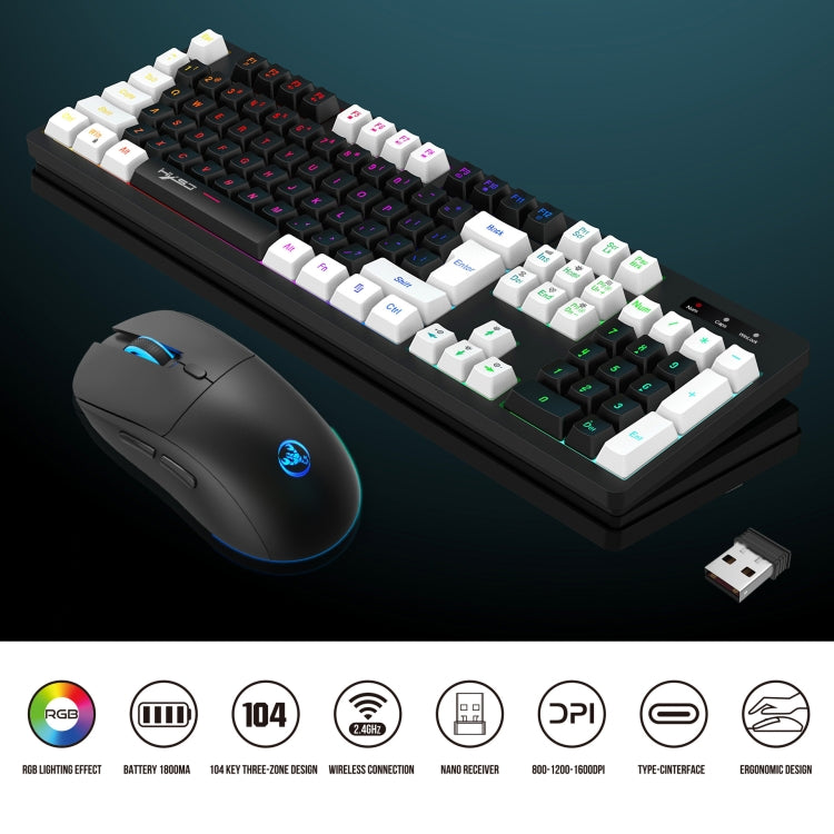 HXSJ L98 2.4G Wireless RGB Keyboard and Mouse Set 104 Keys + 1600DPI Mouse(Black) - Wireless Keyboard by HXSJ | Online Shopping UK | buy2fix