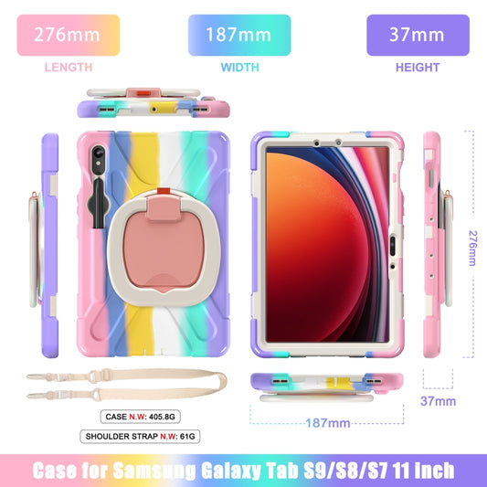 For Samsung Galaxy Tab S9 / S8 / S7 Silicone Hybrid PC Tablet Case with Holder & Shoulder Strap(Colorful Pink) by buy2fix