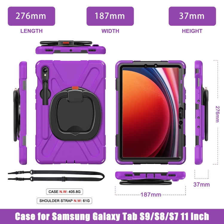 For Samsung Galaxy Tab S9 / S8 / S7 Silicone Hybrid PC Tablet Case with Holder & Shoulder Strap(Purple) - Other Galaxy Tab PC by buy2fix | Online Shopping UK | buy2fix