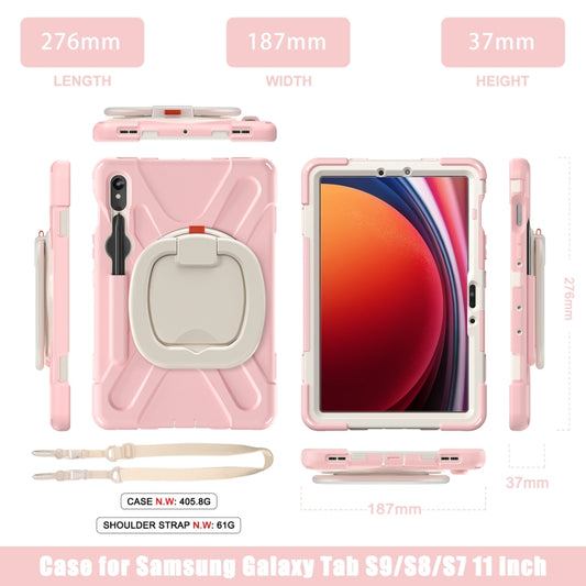 For Samsung Galaxy Tab S9 / S8 / S7 Silicone Hybrid PC Tablet Case with Holder & Shoulder Strap(Pink) by buy2fix
